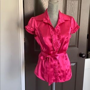 Large hot pink Heart Soul button up silk top